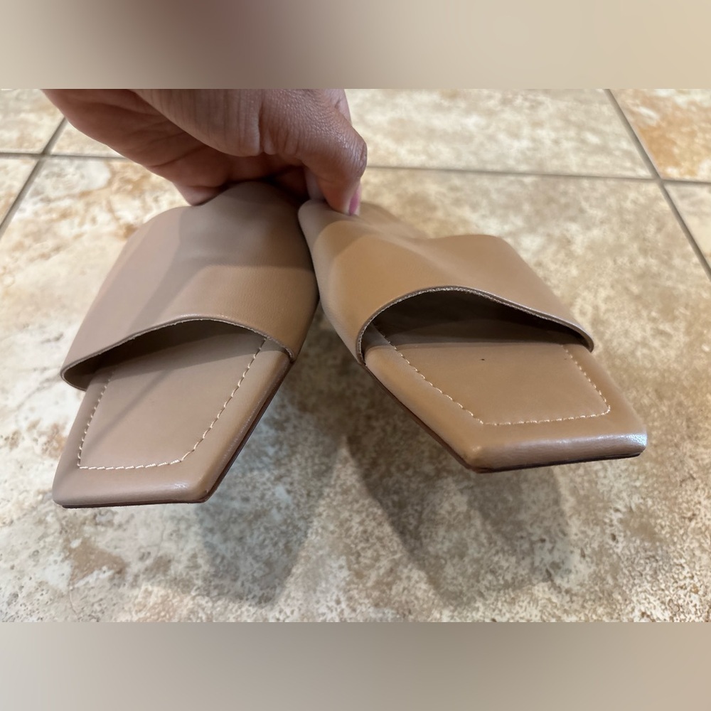 H&M Blush Tan Wide Strap Slide minimalist Sandals - Picture 4 of 5